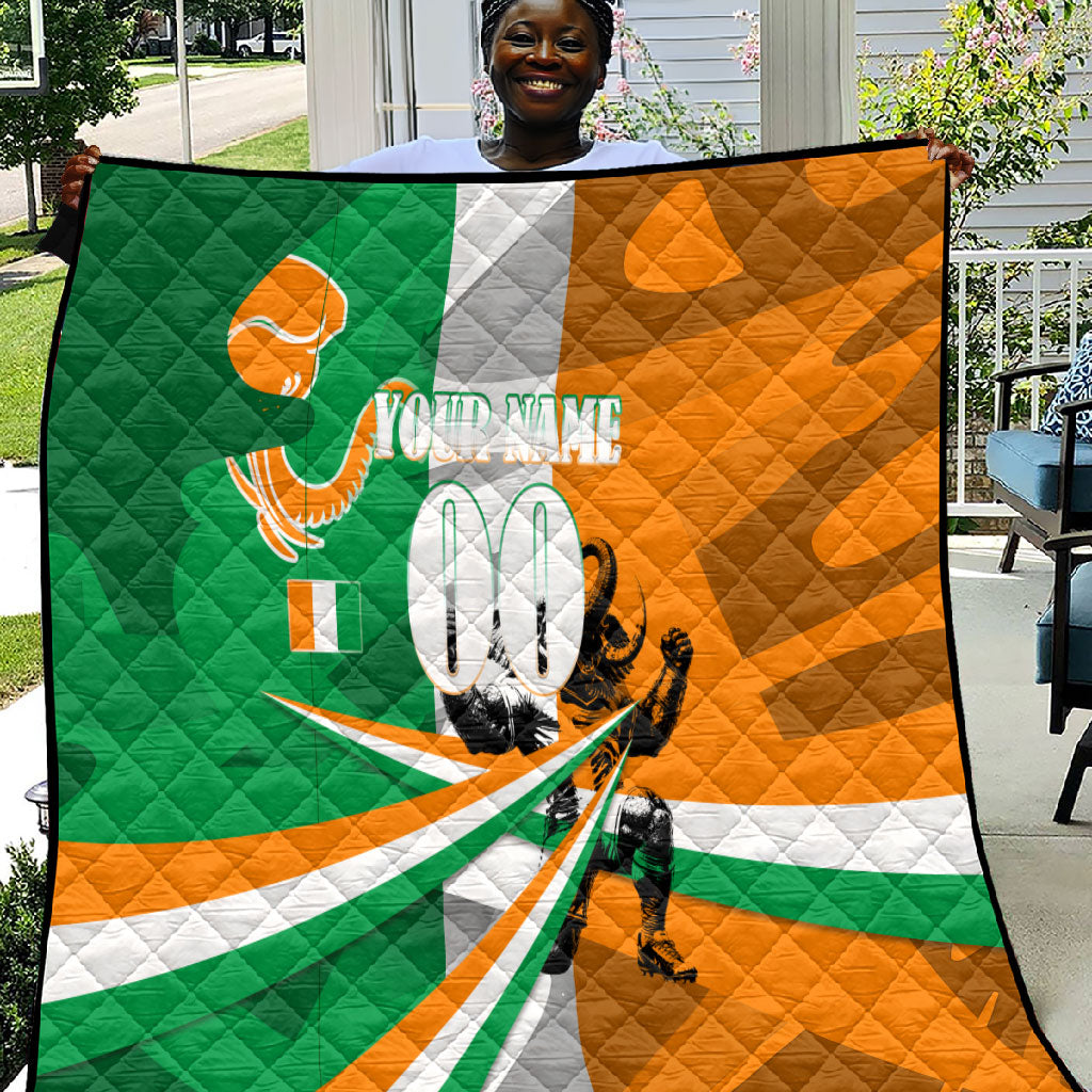 Personalized Ivory Coast Football Elephant Champion Quilt Cote d Ivoire Flag Colors Heritage