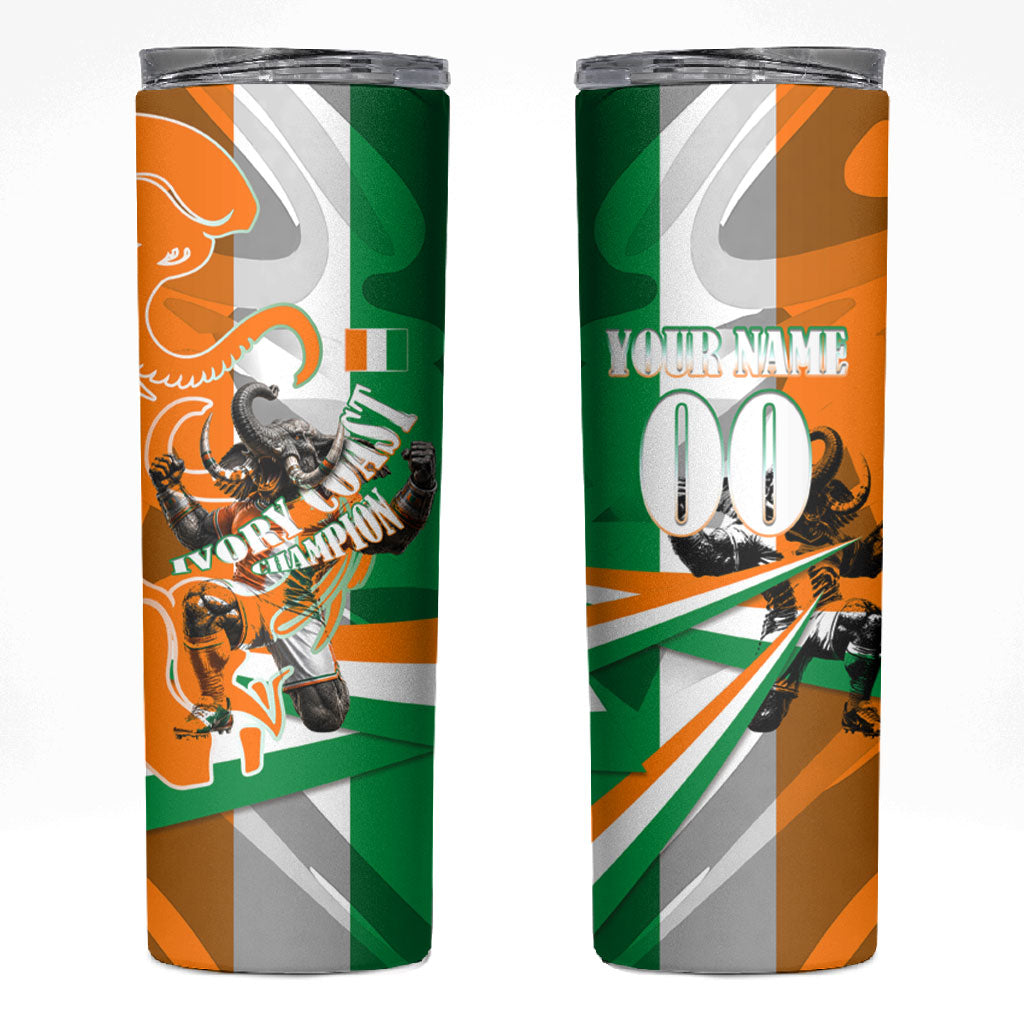 Personalized Ivory Coast Football Elephant Champion Skinny Tumbler Cote d Ivoire Flag Colors Heritage