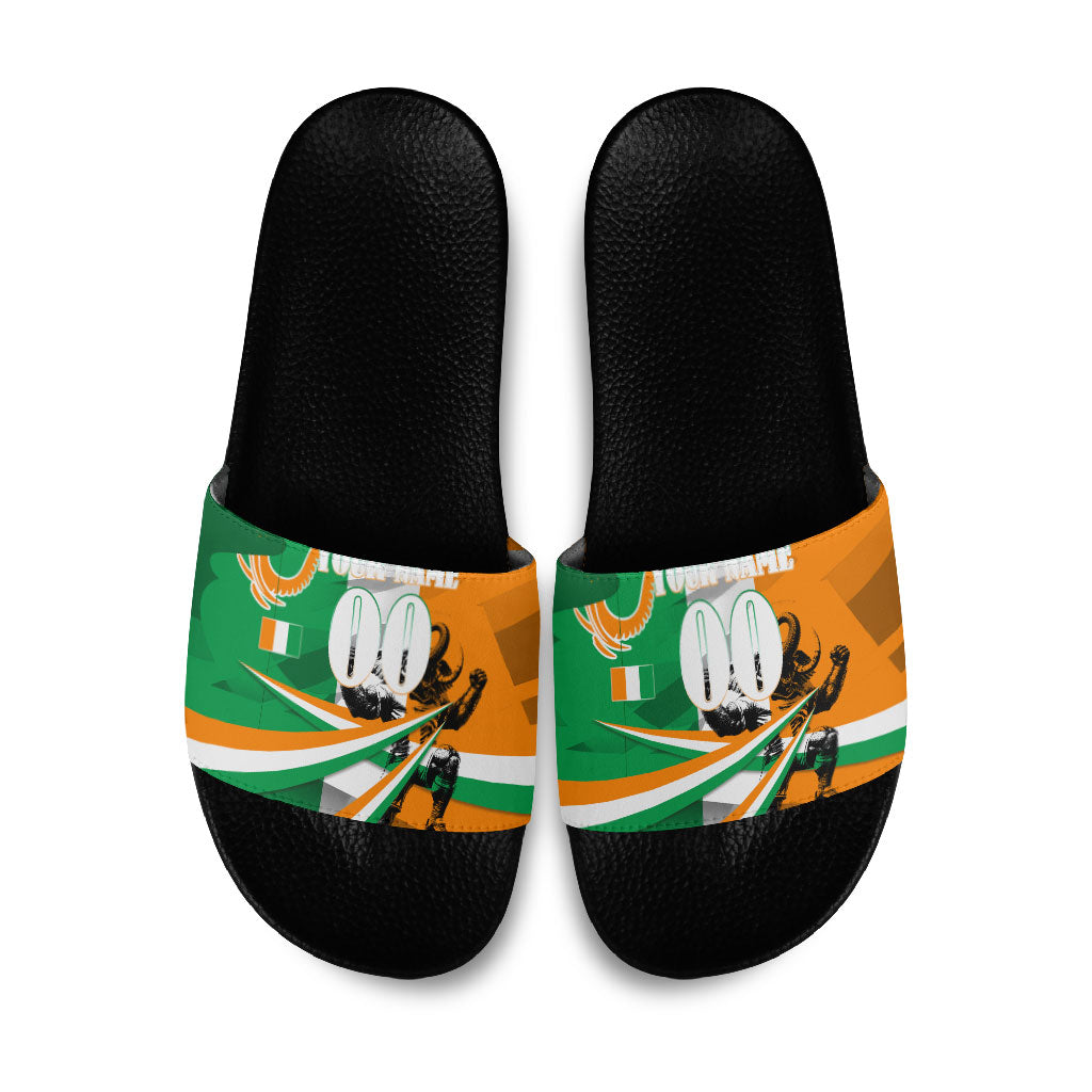 Personalized Ivory Coast Football Elephant Champion Slide Sandals Cote d Ivoire Flag Colors Heritage