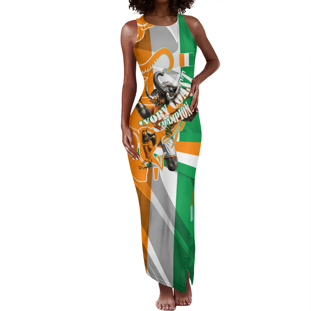 Personalized Ivory Coast Football Elephant Champion Tank Maxi Dress Cote d Ivoire Flag Colors Heritage
