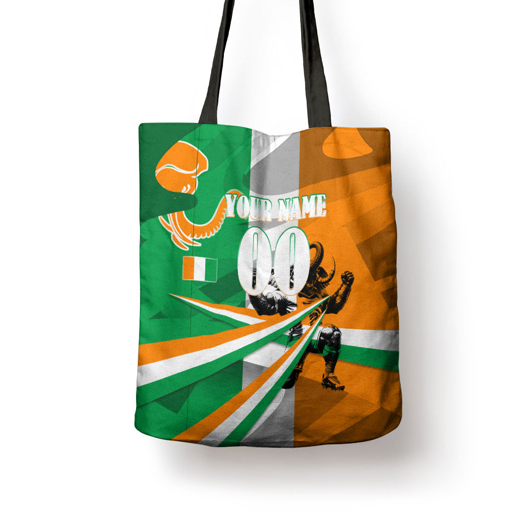 Personalized Ivory Coast Football Elephant Champion Tote Bag Cote d Ivoire Flag Colors Heritage