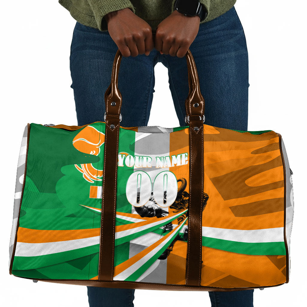 Personalized Ivory Coast Football Elephant Champion Travel Bag Cote d Ivoire Flag Colors Heritage