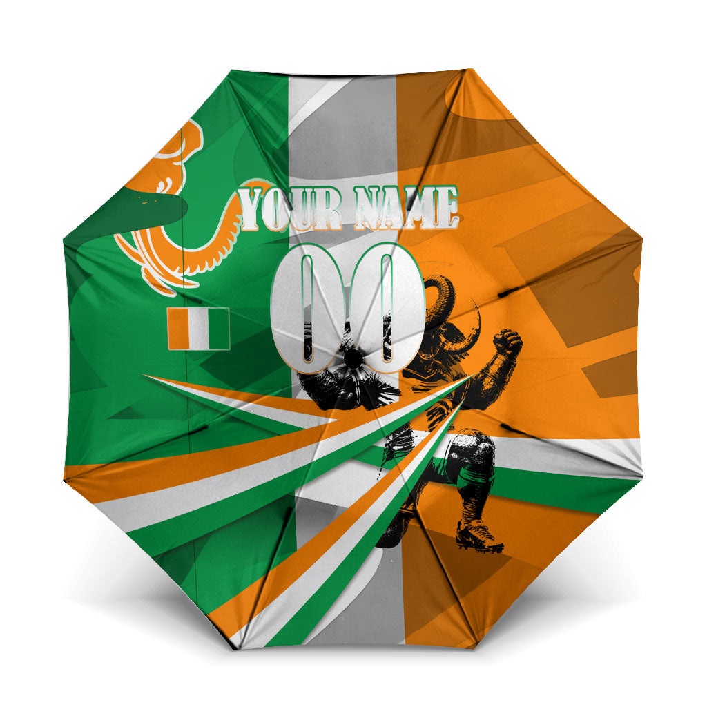 Personalized Ivory Coast Football Elephant Champion Umbrella Cote d Ivoire Flag Colors Heritage