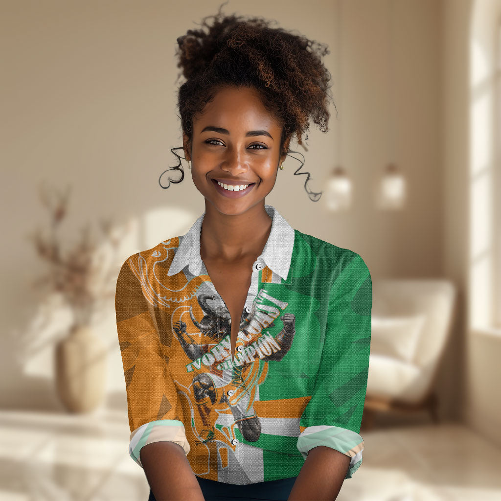 Personalized Ivory Coast Football Elephant Champion Women Casual Shirt Cote d Ivoire Flag Colors Heritage