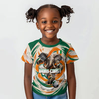 Personalized Ivory Coast Football Kid T shirt Les Elephants Swirl Pattern Heritage Mascot Art