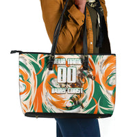 Personalized Ivory Coast Football Leather Tote Bag Les Elephants Swirl Pattern Heritage Mascot Art