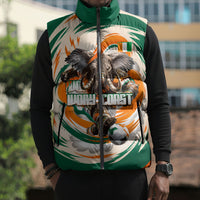 Personalized Ivory Coast Football Sleeveless Puffer Jacket Les Elephants Swirl Pattern Heritage Mascot Art
