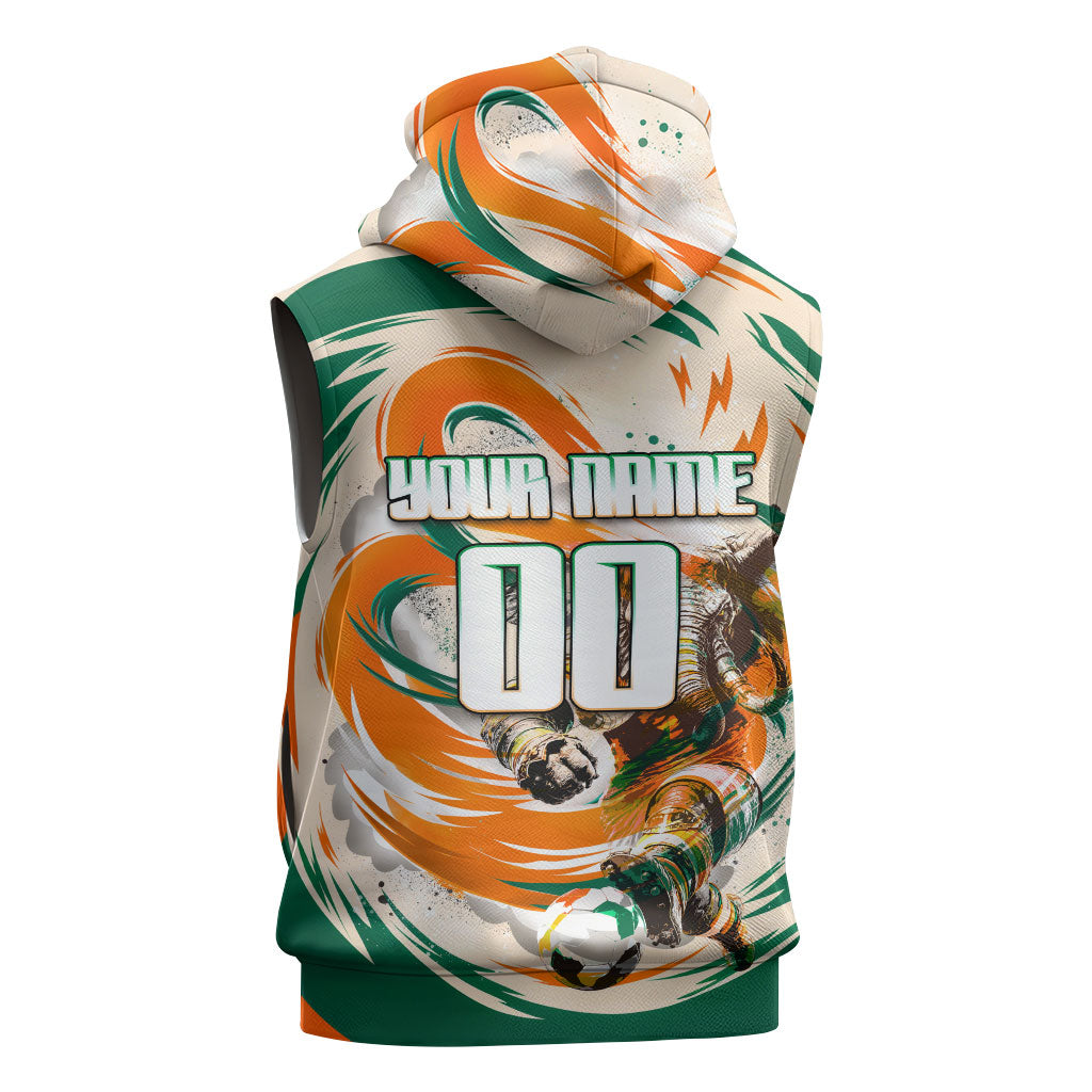 Personalized Ivory Coast Football Sleeveless Zip Hoodie Les Elephants Swirl Pattern Heritage Mascot Art