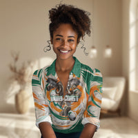 Personalized Ivory Coast Football Women Casual Shirt Les Elephants Swirl Pattern Heritage Mascot Art