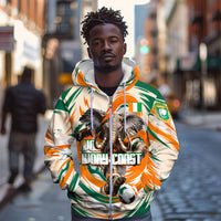 Personalized Ivory Coast Football Zip Hoodie Les Elephants Swirl Pattern Heritage Mascot Art