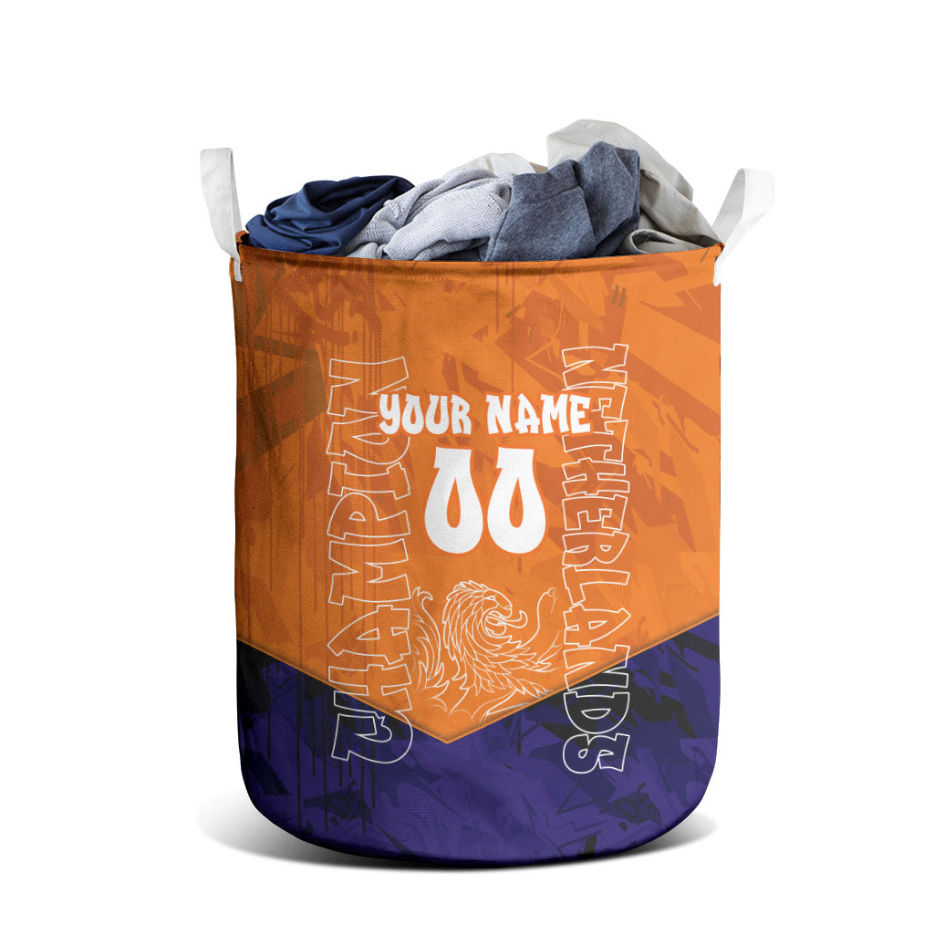 Personalized Netherlands Football Lion Laundry Basket Oranje Pride Holland National Flag Graffiti Art