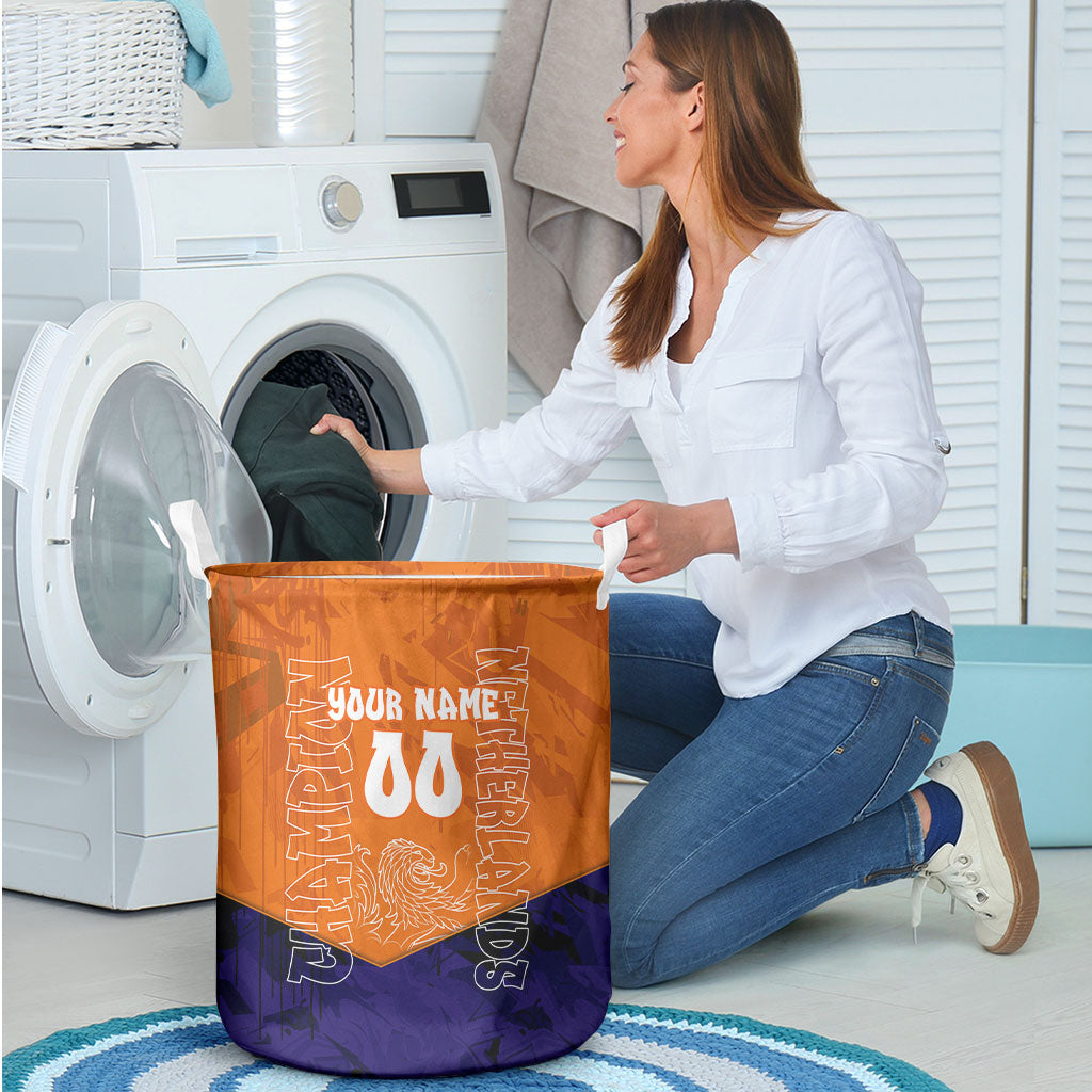 Personalized Netherlands Football Lion Laundry Basket Oranje Pride Holland National Flag Graffiti Art
