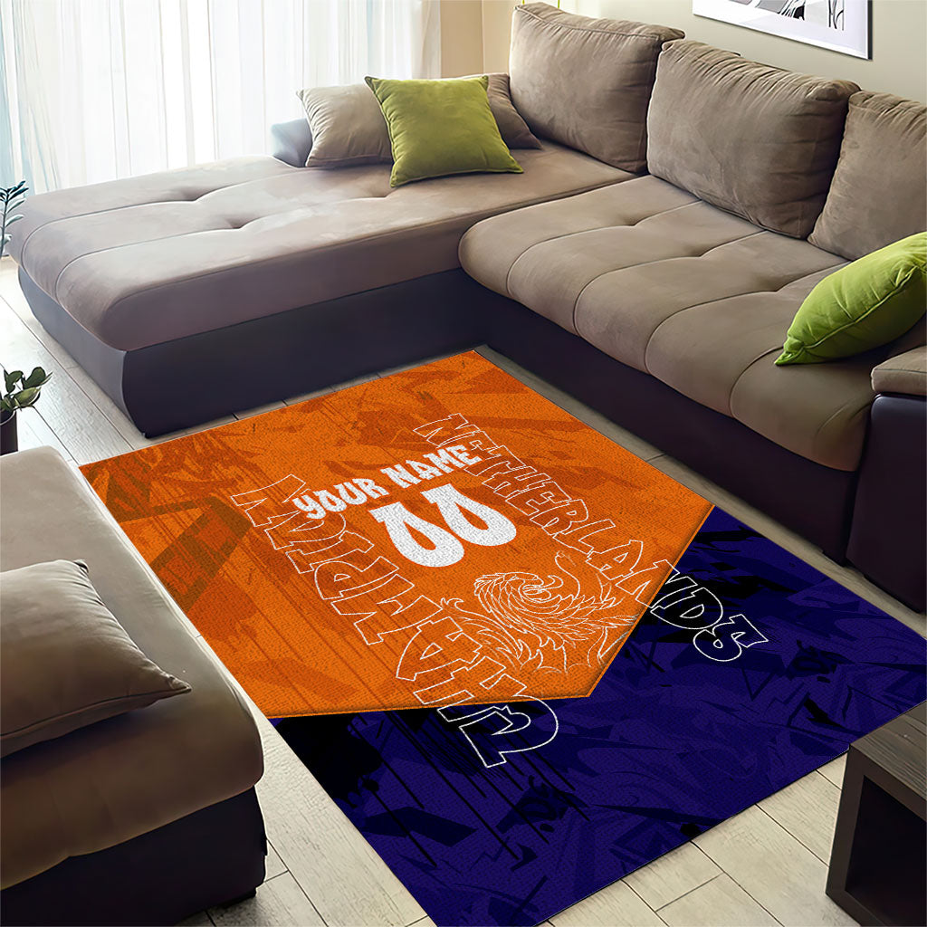 Personalized Netherlands Football Lion Area Rug Oranje Pride Holland National Flag Graffiti Art
