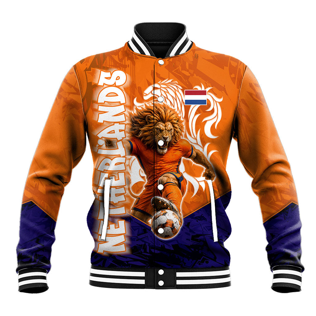 Personalized Netherlands Football Lion Baseball Jacket Oranje Pride Holland National Flag Graffiti Art