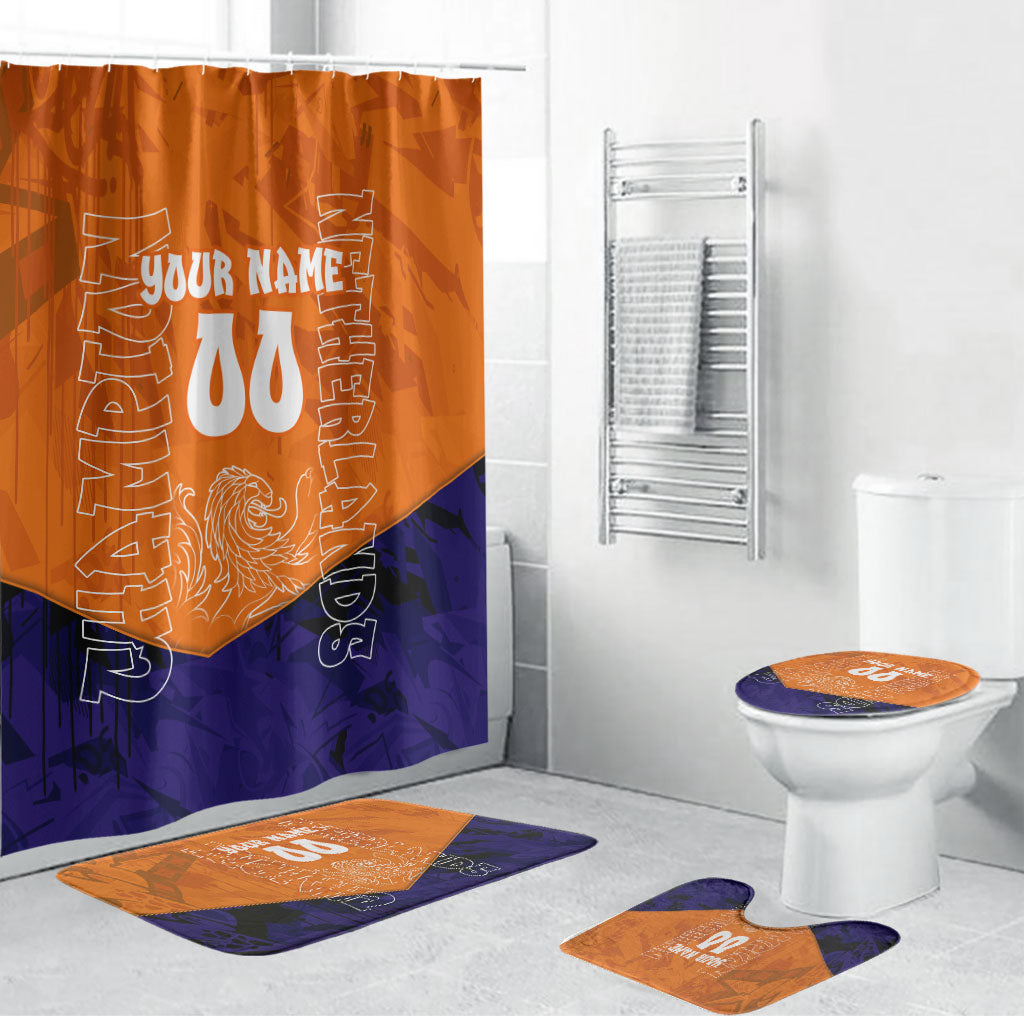 Personalized Netherlands Football Lion Bathroom Set Oranje Pride Holland National Flag Graffiti Art