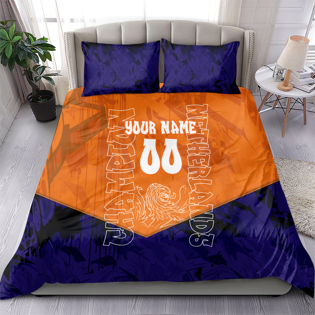 Personalized Netherlands Football Lion Bedding Set Oranje Pride Holland National Flag Graffiti Art