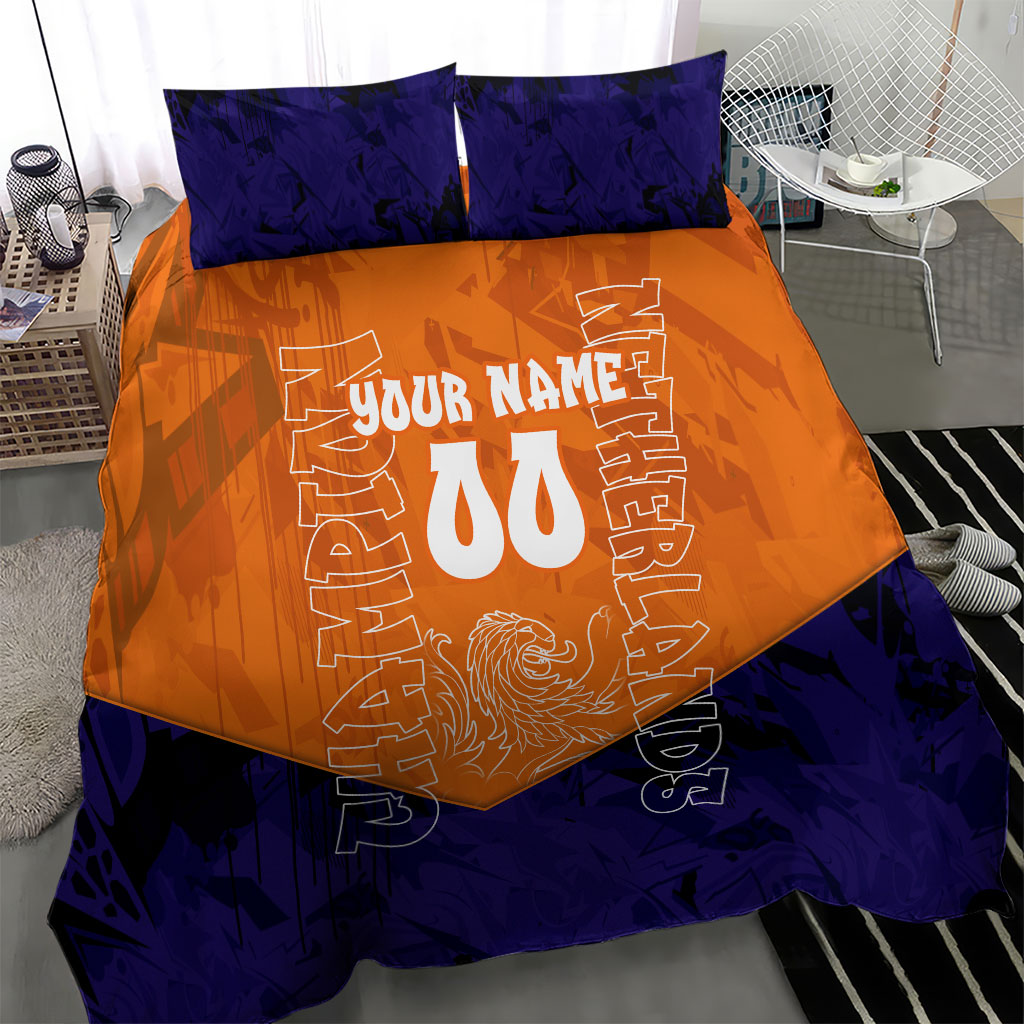 Personalized Netherlands Football Lion Bedding Set Oranje Pride Holland National Flag Graffiti Art