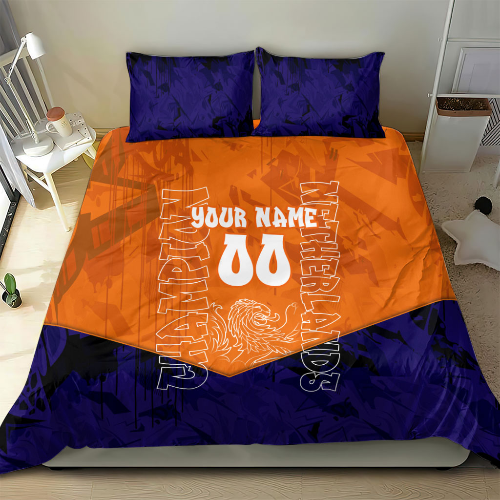 Personalized Netherlands Football Lion Bedding Set Oranje Pride Holland National Flag Graffiti Art