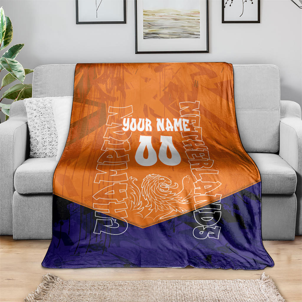 Personalized Netherlands Football Lion Blanket Oranje Pride Holland National Flag Graffiti Art