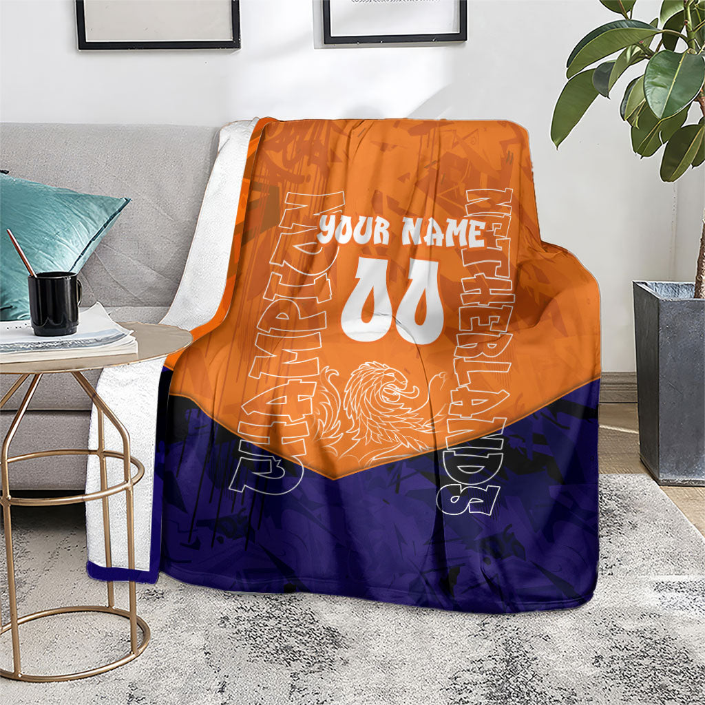 Personalized Netherlands Football Lion Blanket Oranje Pride Holland National Flag Graffiti Art
