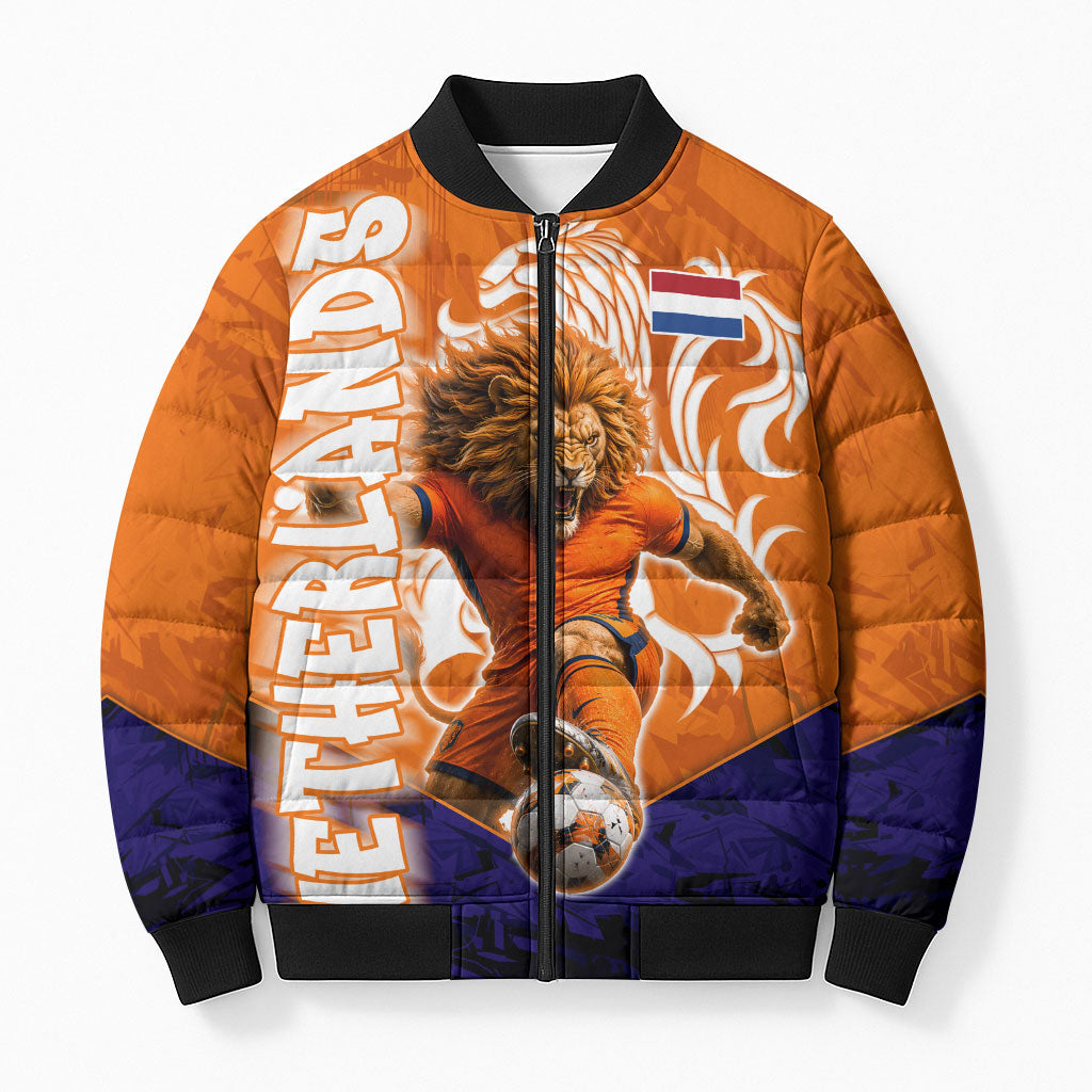 Personalized Netherlands Football Lion Bomber Puffer Jacket Oranje Pride Holland National Flag Graffiti Art
