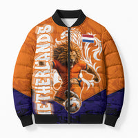 Personalized Netherlands Football Lion Bomber Puffer Jacket Oranje Pride Holland National Flag Graffiti Art