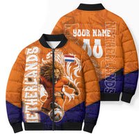 Personalized Netherlands Football Lion Bomber Puffer Jacket Oranje Pride Holland National Flag Graffiti Art
