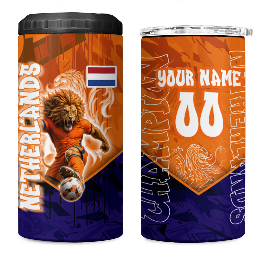 Personalized Netherlands Football Lion 4 in 1 Can Cooler Tumbler Oranje Pride Holland National Flag Graffiti Art