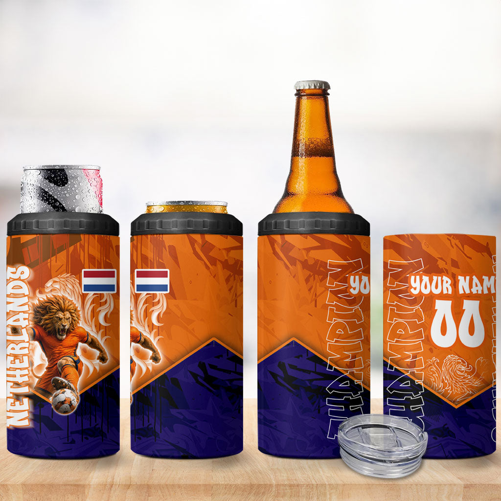 Personalized Netherlands Football Lion 4 in 1 Can Cooler Tumbler Oranje Pride Holland National Flag Graffiti Art