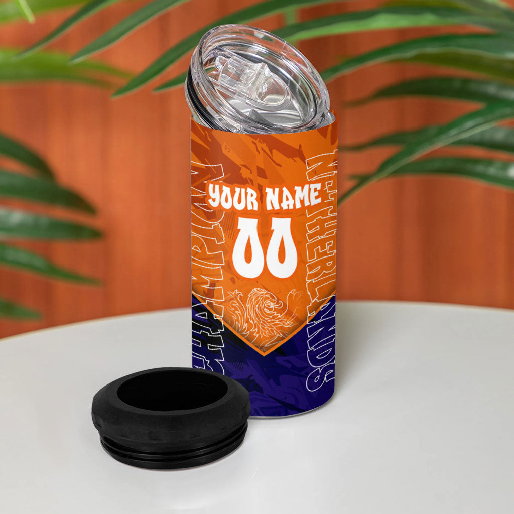 Personalized Netherlands Football Lion 4 in 1 Can Cooler Tumbler Oranje Pride Holland National Flag Graffiti Art