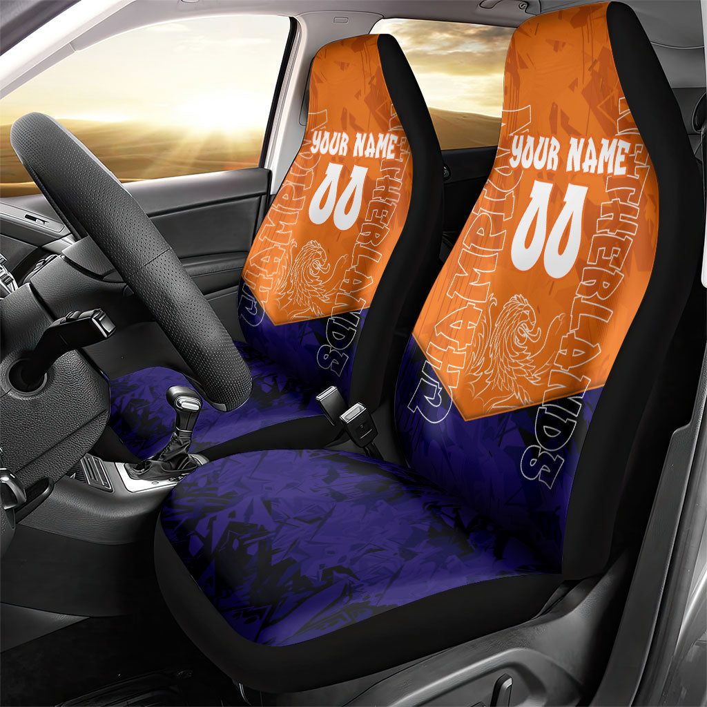 Personalized Netherlands Football Lion Car Seat Cover Oranje Pride Holland National Flag Graffiti Art