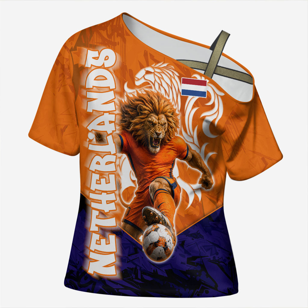 Personalized Netherlands Football Lion Cross Shoulder Shirt Oranje Pride Holland National Flag Graffiti Art