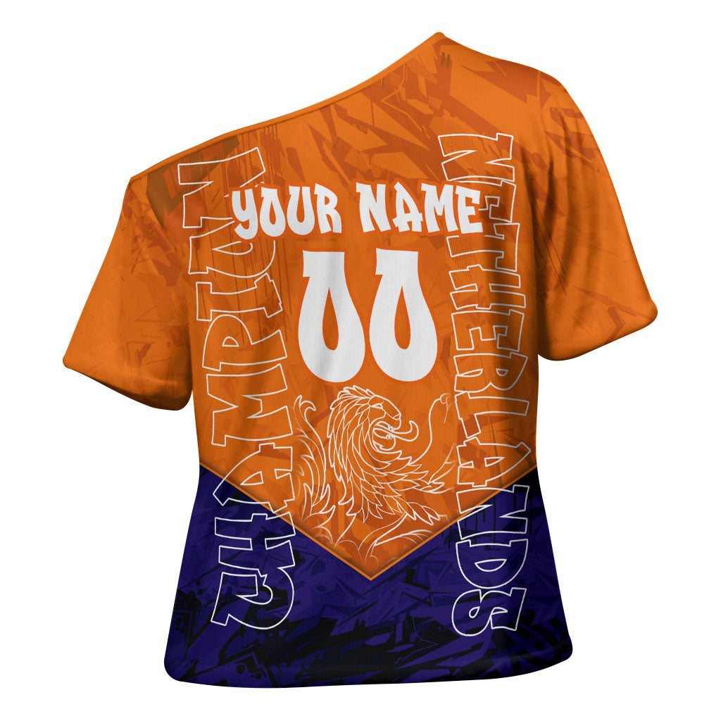 Personalized Netherlands Football Lion Cross Shoulder Shirt Oranje Pride Holland National Flag Graffiti Art