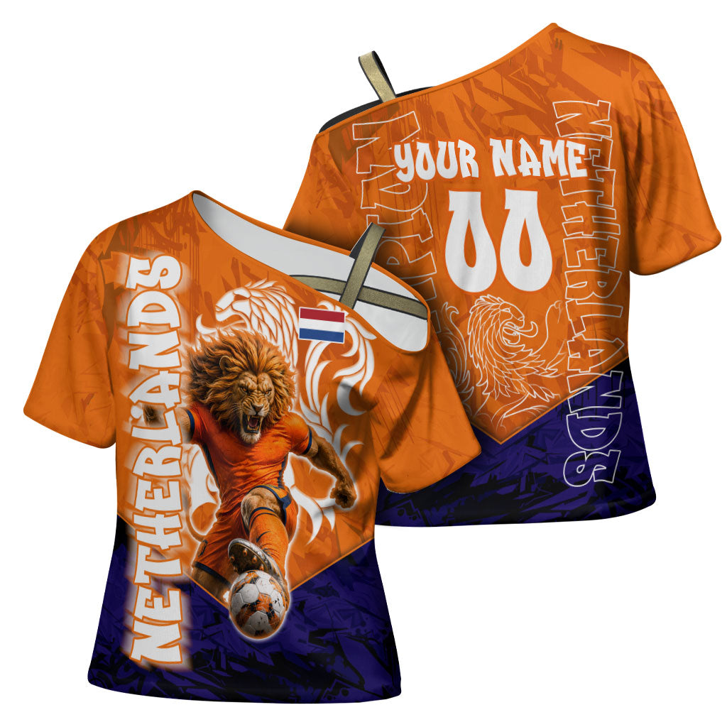 Personalized Netherlands Football Lion Cross Shoulder Shirt Oranje Pride Holland National Flag Graffiti Art