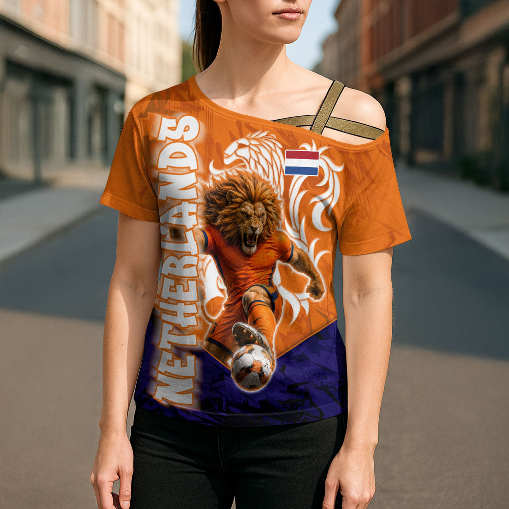 Personalized Netherlands Football Lion Cross Shoulder Shirt Oranje Pride Holland National Flag Graffiti Art