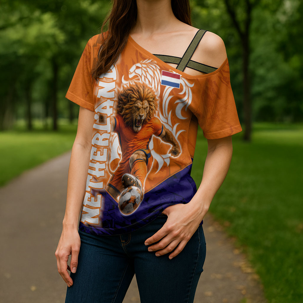 Personalized Netherlands Football Lion Cross Shoulder Shirt Oranje Pride Holland National Flag Graffiti Art