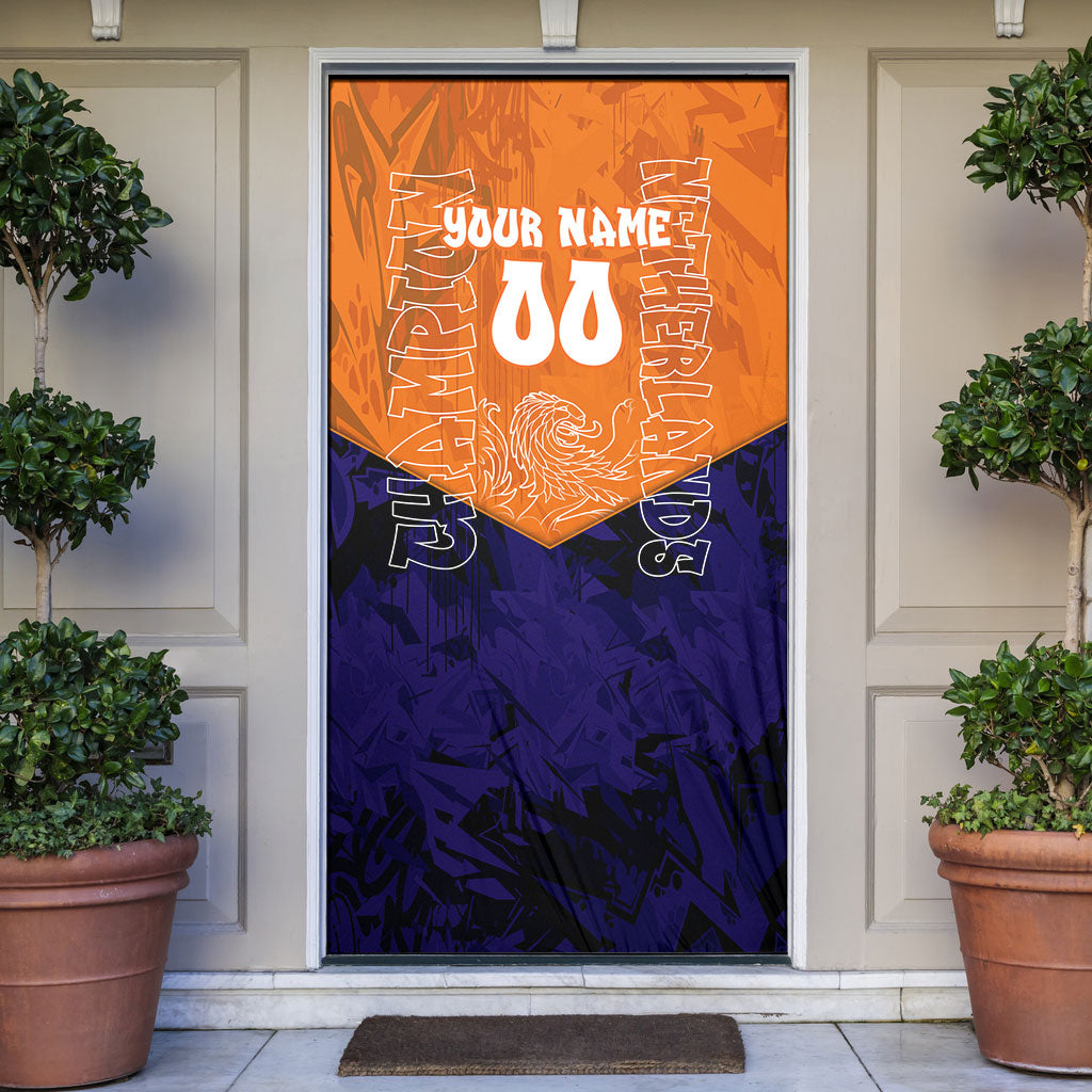 Personalized Netherlands Football Lion Door Cover Oranje Pride Holland National Flag Graffiti Art
