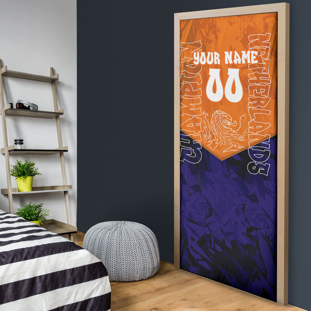 Personalized Netherlands Football Lion Door Cover Oranje Pride Holland National Flag Graffiti Art