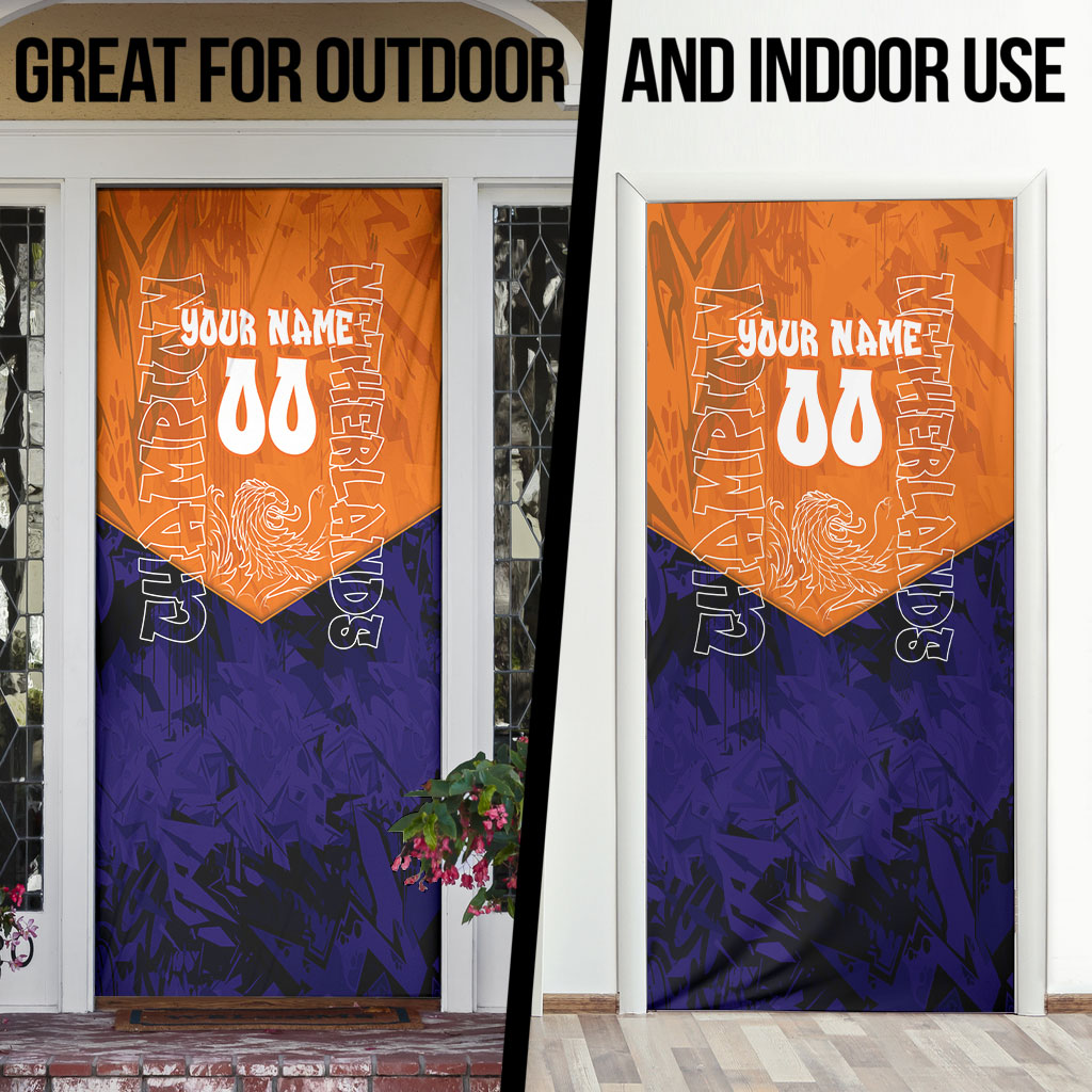 Personalized Netherlands Football Lion Door Cover Oranje Pride Holland National Flag Graffiti Art