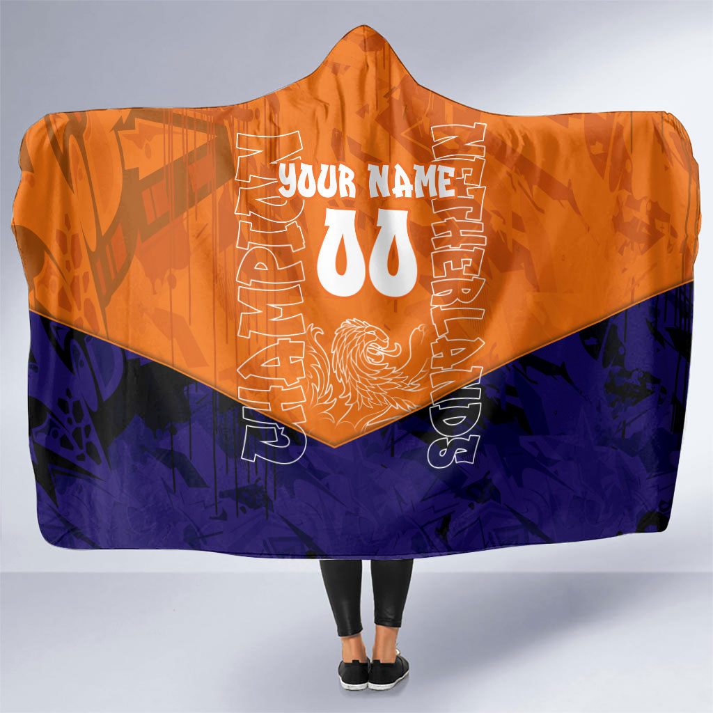 Personalized Netherlands Football Lion Hooded Blanket Oranje Pride Holland National Flag Graffiti Art