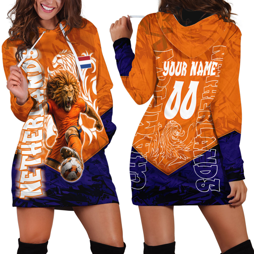 Personalized Netherlands Football Lion Hoodie Dress Oranje Pride Holland National Flag Graffiti Art