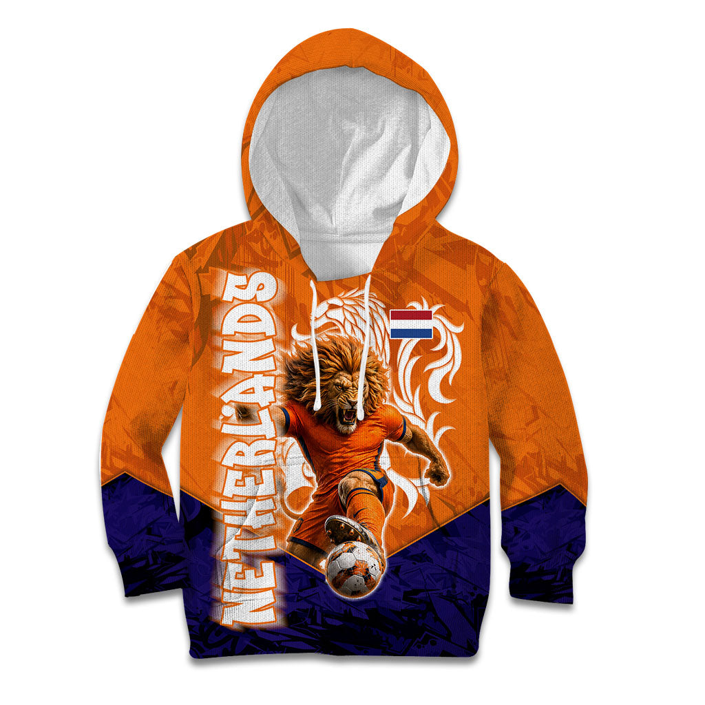 Personalized Netherlands Football Lion Kid Hoodie Oranje Pride Holland National Flag Graffiti Art