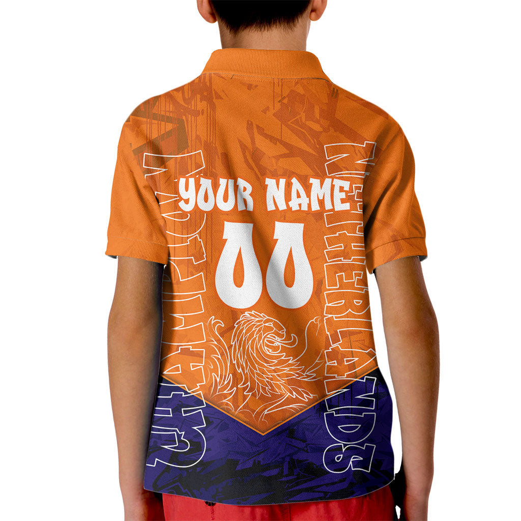 Personalized Netherlands Football Lion Kid Polo Shirt Oranje Pride Holland National Flag Graffiti Art