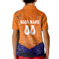 Personalized Netherlands Football Lion Kid Polo Shirt Oranje Pride Holland National Flag Graffiti Art