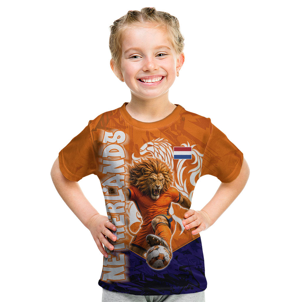 Personalized Netherlands Football Lion Kid T Shirt Oranje Pride Holland National Flag Graffiti Art