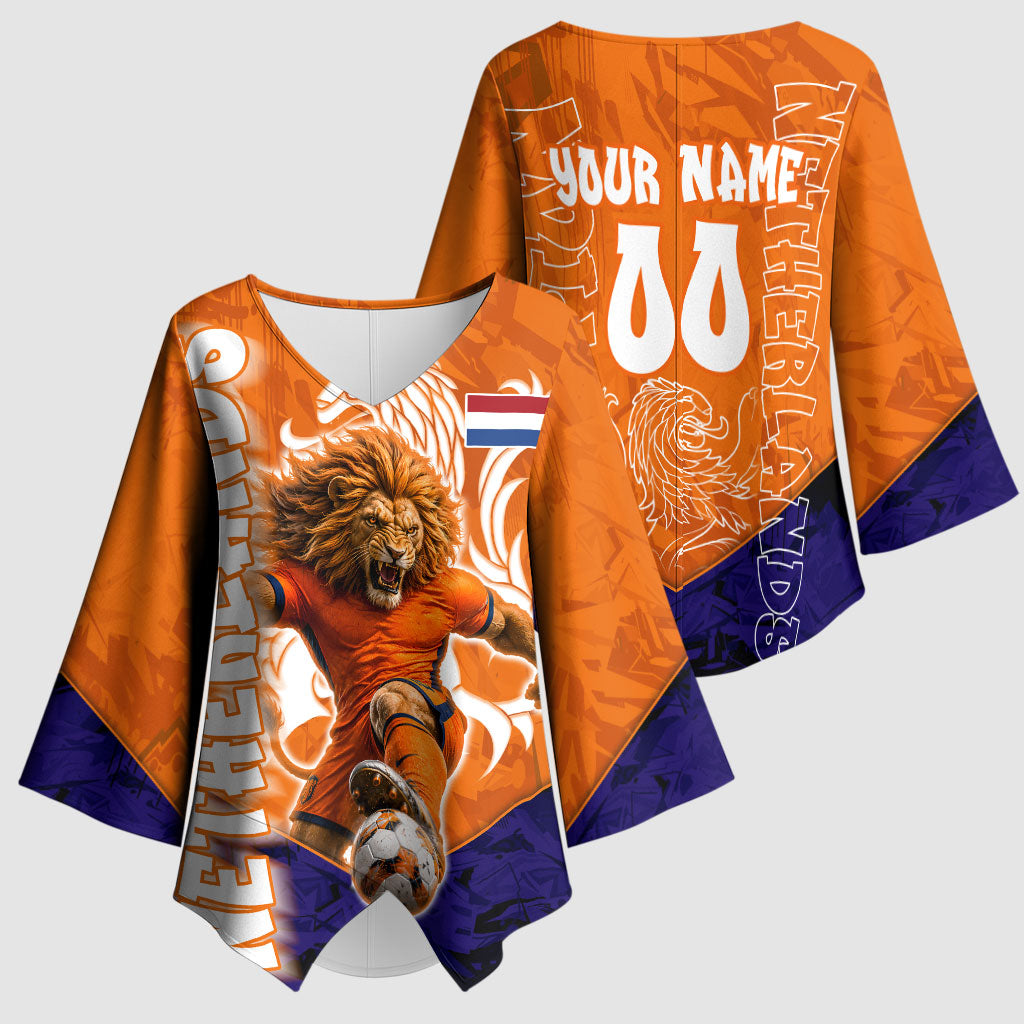 Personalized Netherlands Football Lion Kimono Sleeve Blouse Oranje Pride Holland National Flag Graffiti Art