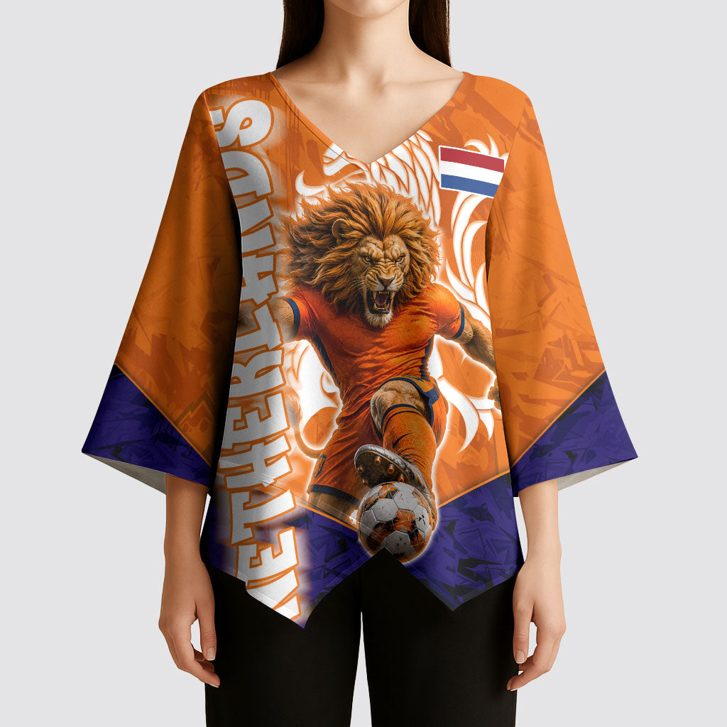 Personalized Netherlands Football Lion Kimono Sleeve Blouse Oranje Pride Holland National Flag Graffiti Art
