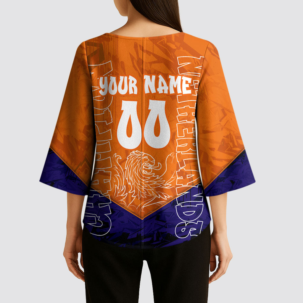 Personalized Netherlands Football Lion Kimono Sleeve Blouse Oranje Pride Holland National Flag Graffiti Art
