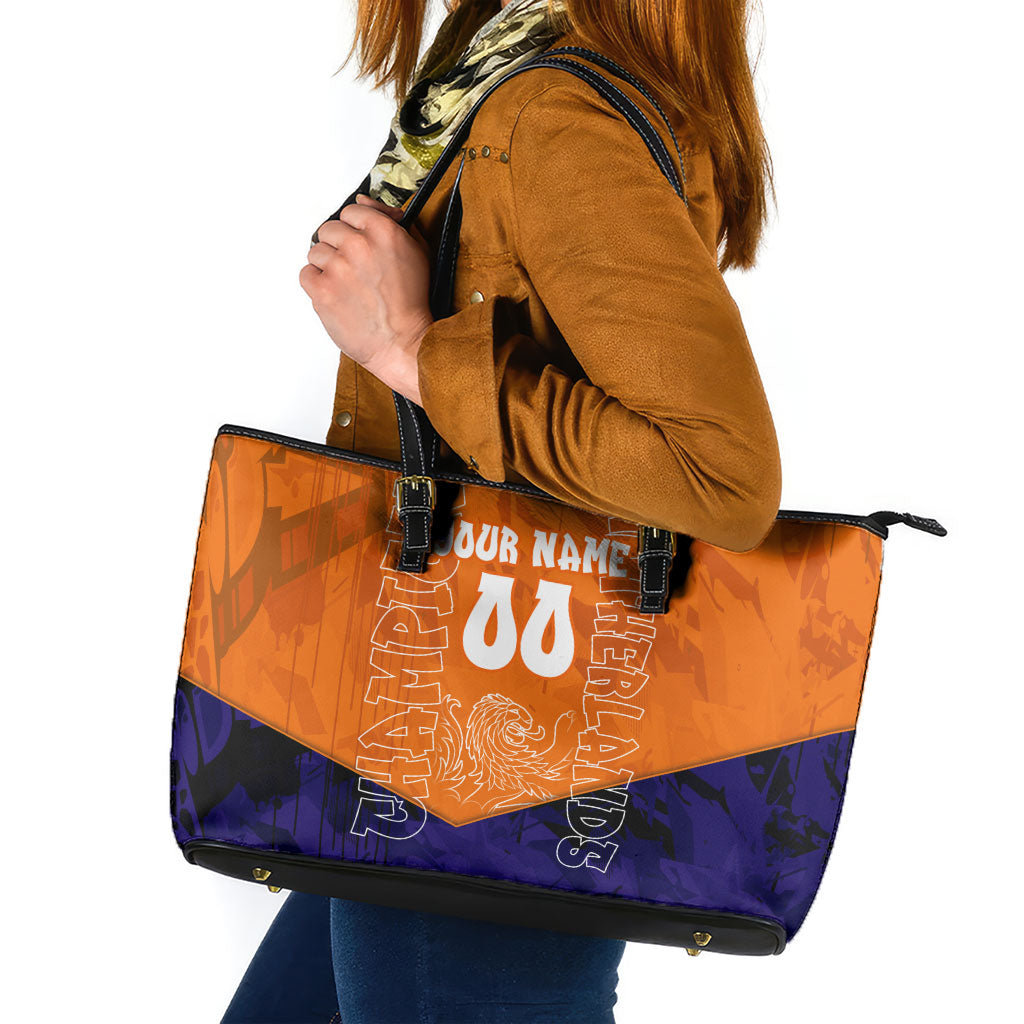 Personalized Netherlands Football Lion Leather Tote Bag Oranje Pride Holland National Flag Graffiti Art