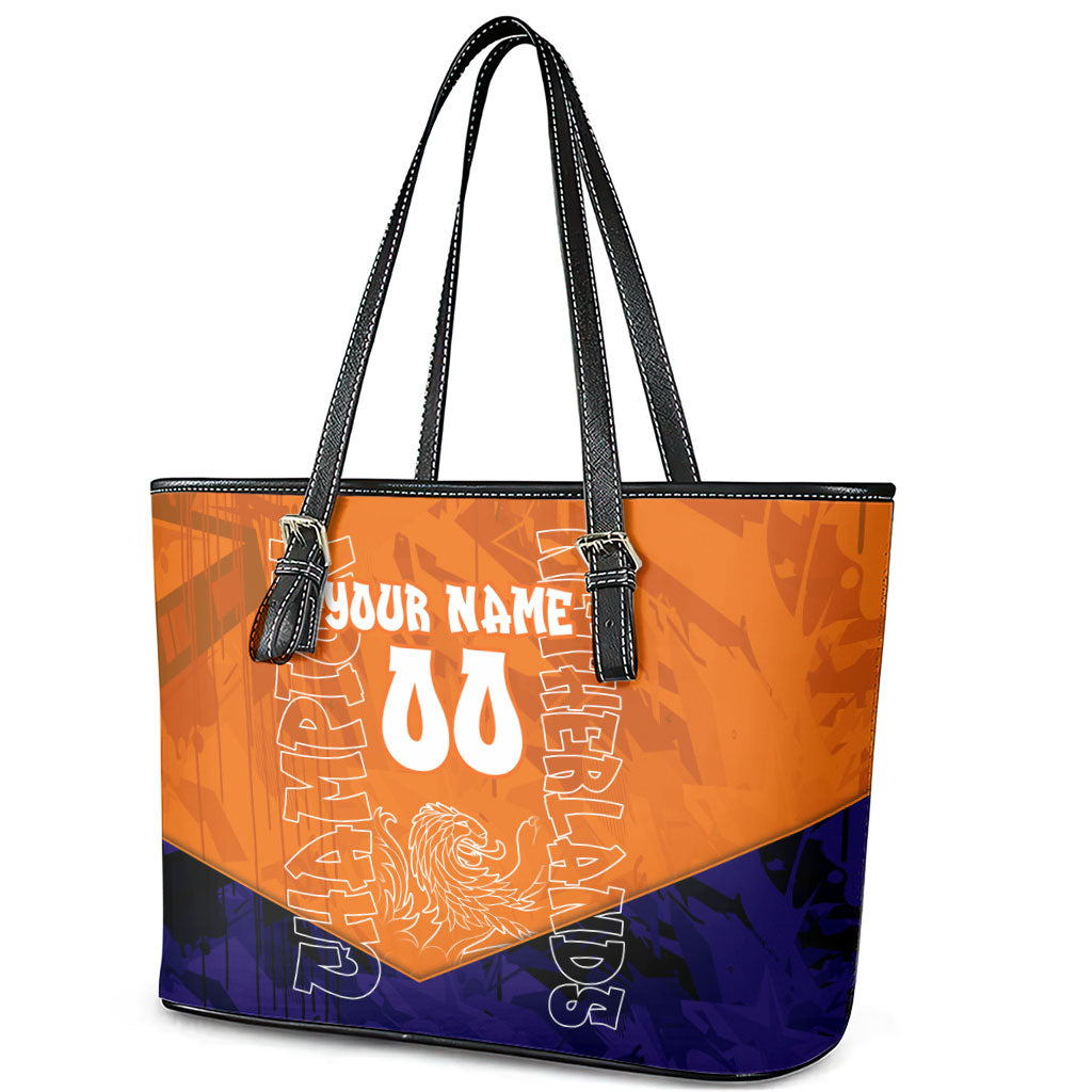 Personalized Netherlands Football Lion Leather Tote Bag Oranje Pride Holland National Flag Graffiti Art
